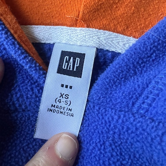 Gap Kids XS (4–5) Fleece Hoodie Royal Blue w/ Orange Hood - Picture 3 of 10